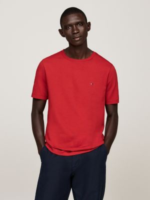 Flag Embroidery Crew Neck T Shirt Red Tommy Hilfiger