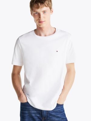 weiß rundhals-t-shirt mit aufgestickter flag für herren - tommy hilfiger