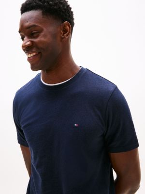 t-shirt à col ras-du-cou et drapeau brodé bleu pour hommes tommy hilfiger