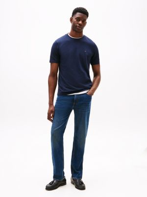 t-shirt à col ras-du-cou et drapeau brodé bleu pour hommes tommy hilfiger