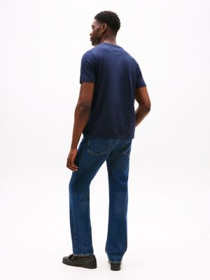 t-shirt à col ras-du-cou et drapeau brodé bleu pour hommes tommy hilfiger