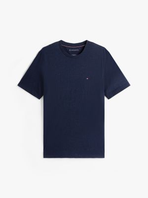 t-shirt à col ras-du-cou et drapeau brodé bleu pour hommes tommy hilfiger