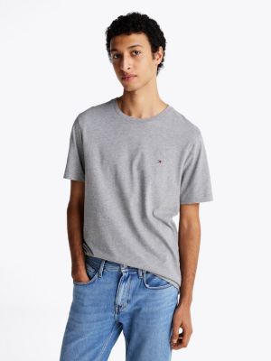 grey crew neck heathered t-shirt for men tommy hilfiger