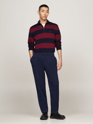 pantalón chino de sarga con corte cónico azul de hombres tommy hilfiger