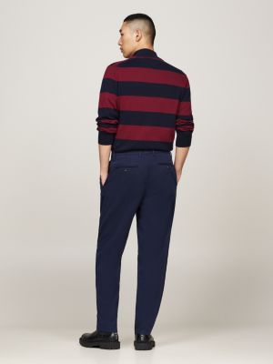 pantalón chino de sarga con corte cónico azul de hombres tommy hilfiger