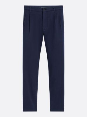 pantalón chino de sarga con corte cónico azul de hombres tommy hilfiger