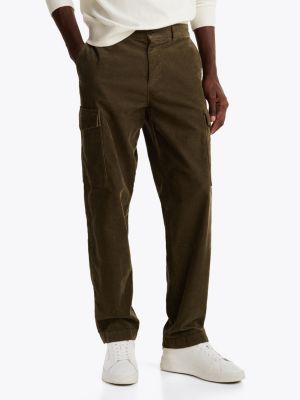 khaki garment dyed corduroy cargo trousers for men tommy hilfiger