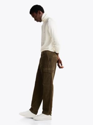 khaki garment dyed corduroy cargo trousers for men tommy hilfiger