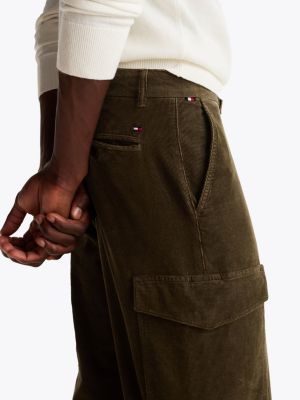 khaki garment dyed corduroy cargo trousers for men tommy hilfiger