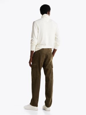 khaki garment dyed corduroy cargo trousers for men tommy hilfiger