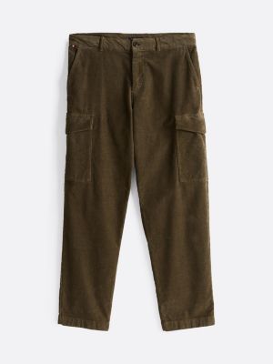 khaki garment dyed corduroy cargo trousers for men tommy hilfiger