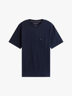 blue patch pocket crew neck t-shirt for men tommy hilfiger