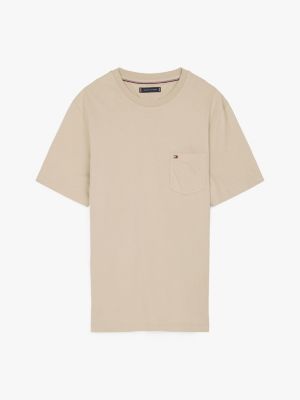 khaki regular fit t-shirt mit brusttasche für herren - tommy hilfiger