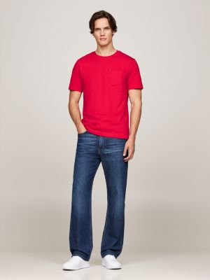 t-shirt con tasca applicata rosso da uomini tommy hilfiger