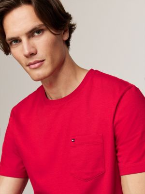 t-shirt con tasca applicata rosso da uomini tommy hilfiger