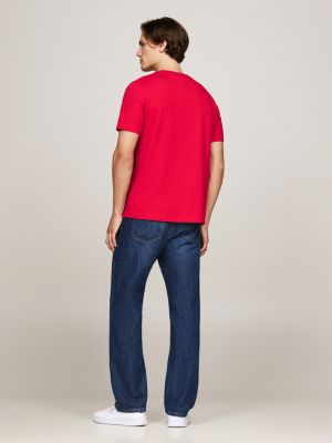 t-shirt con tasca applicata rosso da uomini tommy hilfiger