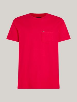 t-shirt con tasca applicata rosso da uomini tommy hilfiger