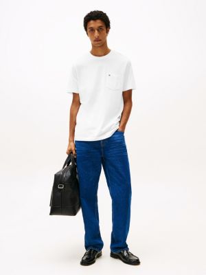 weiß regular fit t-shirt mit brusttasche für herren - tommy hilfiger