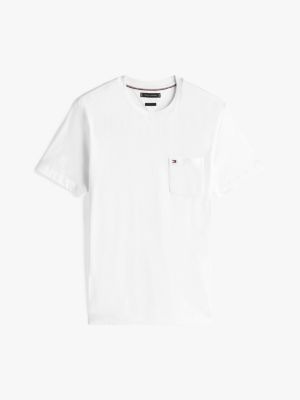 biały t-shirt o regularnym kroju z kieszonką dla mężczyźni - tommy hilfiger