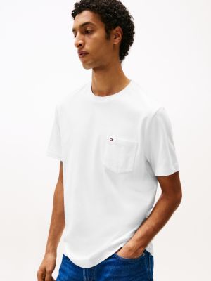 t-shirt regular fit con tasca sul petto white da uomini tommy hilfiger