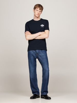 t-shirt à logo brodé bleu pour hommes tommy hilfiger
