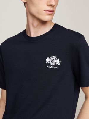 t-shirt con logo ricamato blu da uomini tommy hilfiger