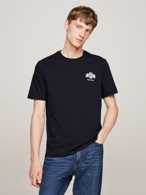 blue t-shirt mit aufgesticktem logo für herren - tommy hilfiger