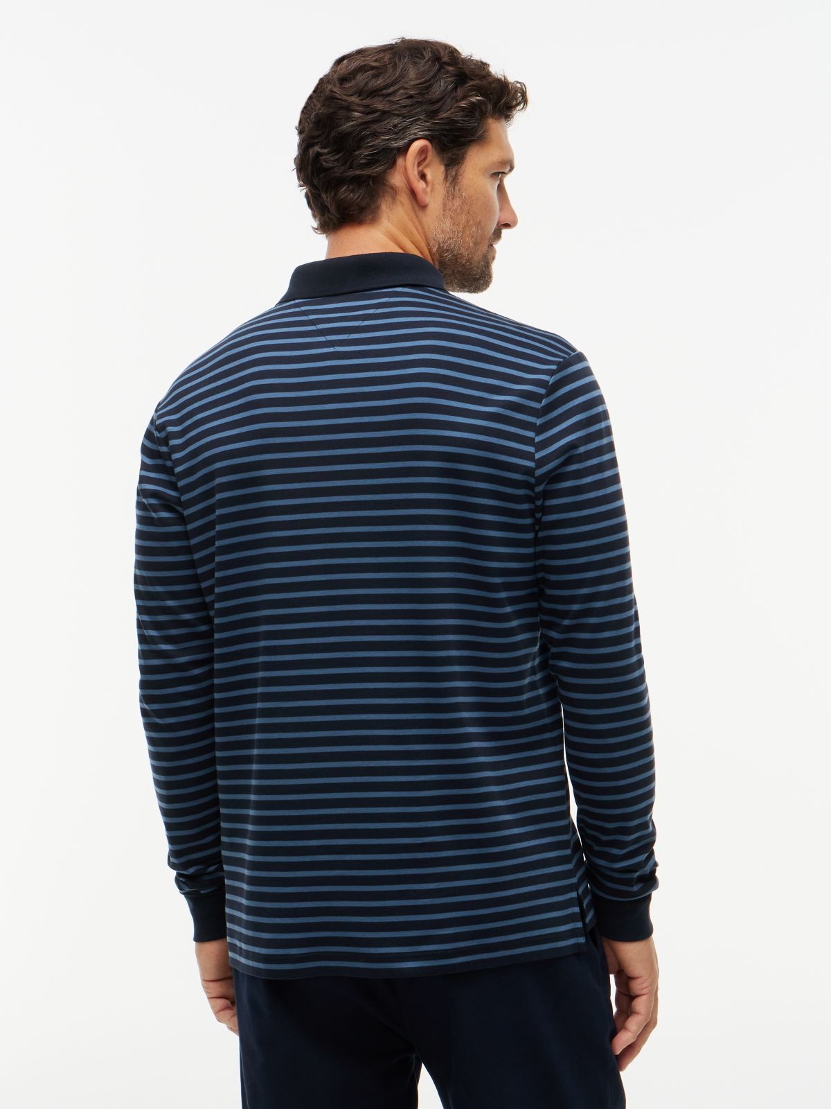 Fluid Cotton Long Sleeve Polo Shirt — Blue