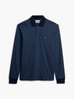 Fluid Cotton Long Sleeve Polo Shirt — Blue 5