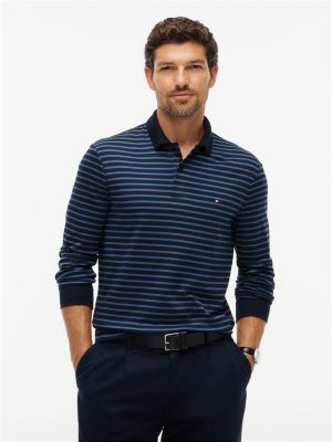 blue soepele katoenen polo met lange mouwen voor heren - tommy hilfiger