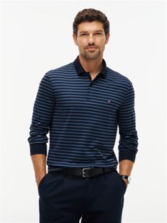 Fluid Cotton Long Sleeve Polo Shirt — Blue 1