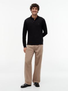 Fluid Cotton Long Sleeve Polo Shirt — Black 2