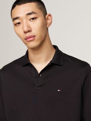 black regular long sleeve polo shirt for men tommy hilfiger