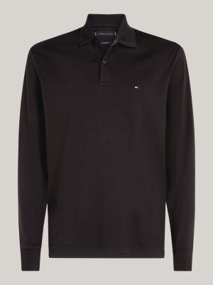 black regular long sleeve polo shirt for men tommy hilfiger