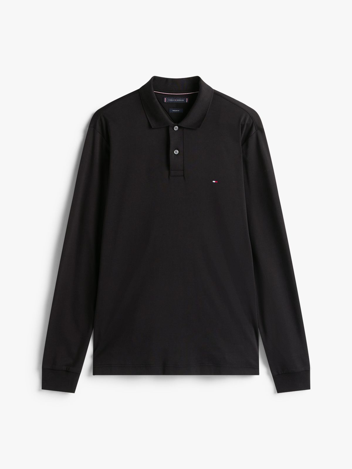 Fluid Cotton Long Sleeve Polo Shirt — Black