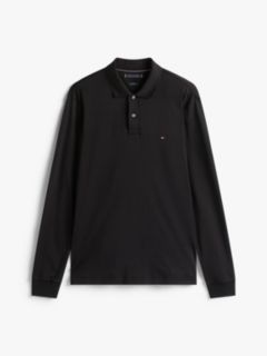 Fluid Cotton Long Sleeve Polo Shirt — Black 5