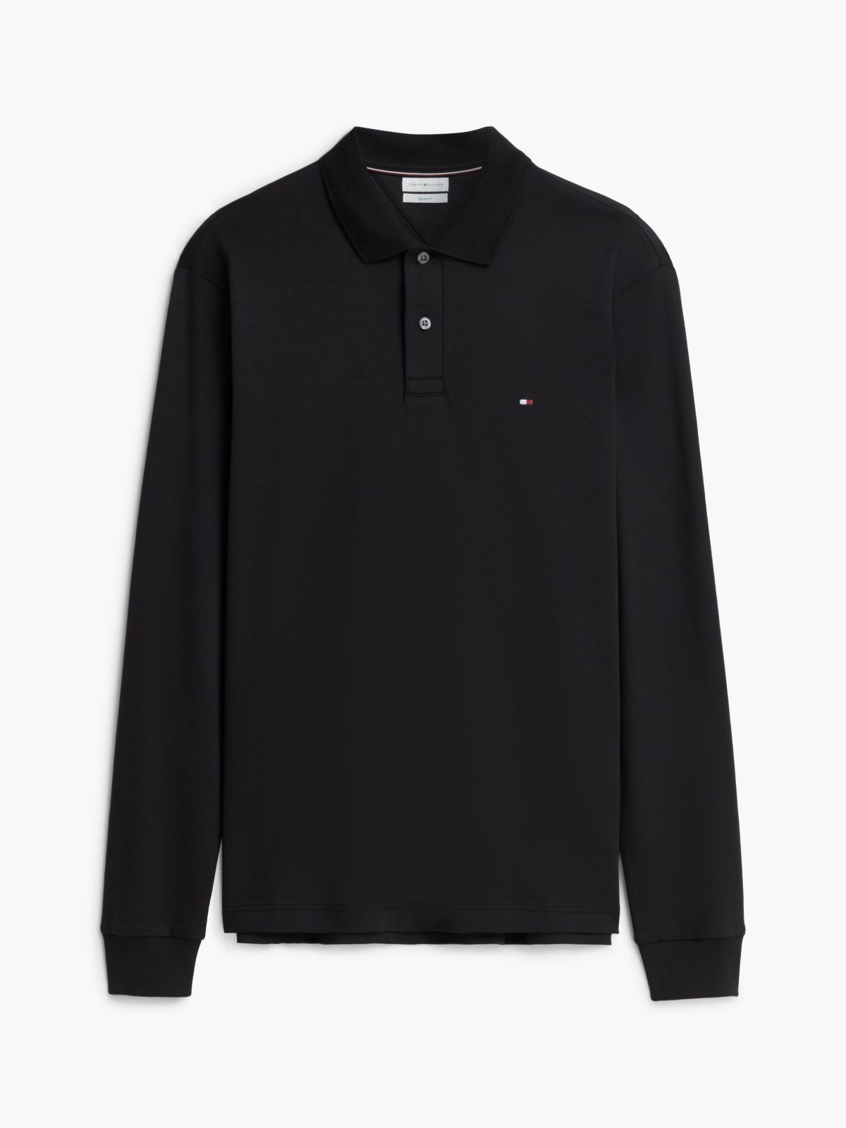 Fluid Cotton Long Sleeve Polo Shirt — Black
