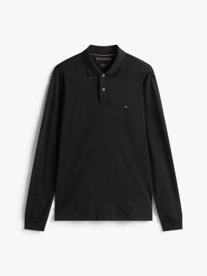 polo coupe standard à manches longues noir pour hommes tommy hilfiger