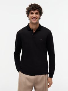 Fluid Cotton Long Sleeve Polo Shirt — Black 1