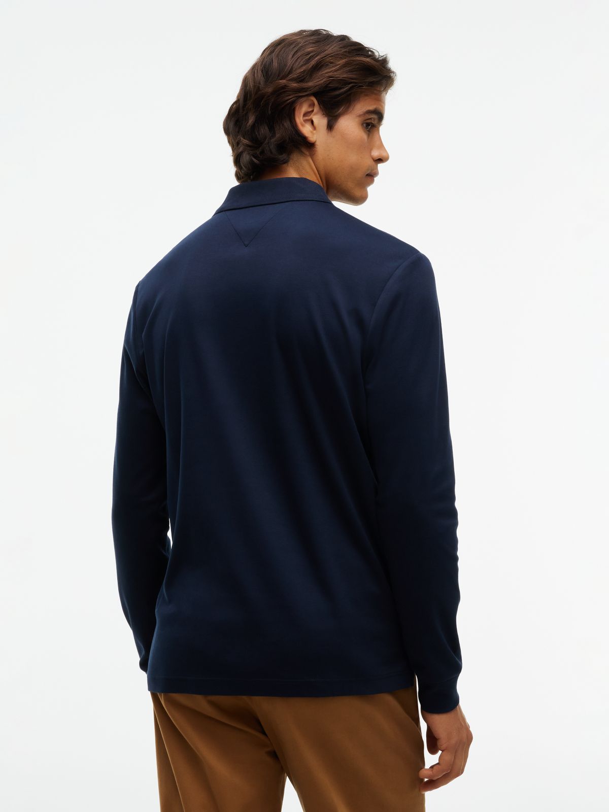 Fluid Cotton Long Sleeve Polo Shirt — Blue