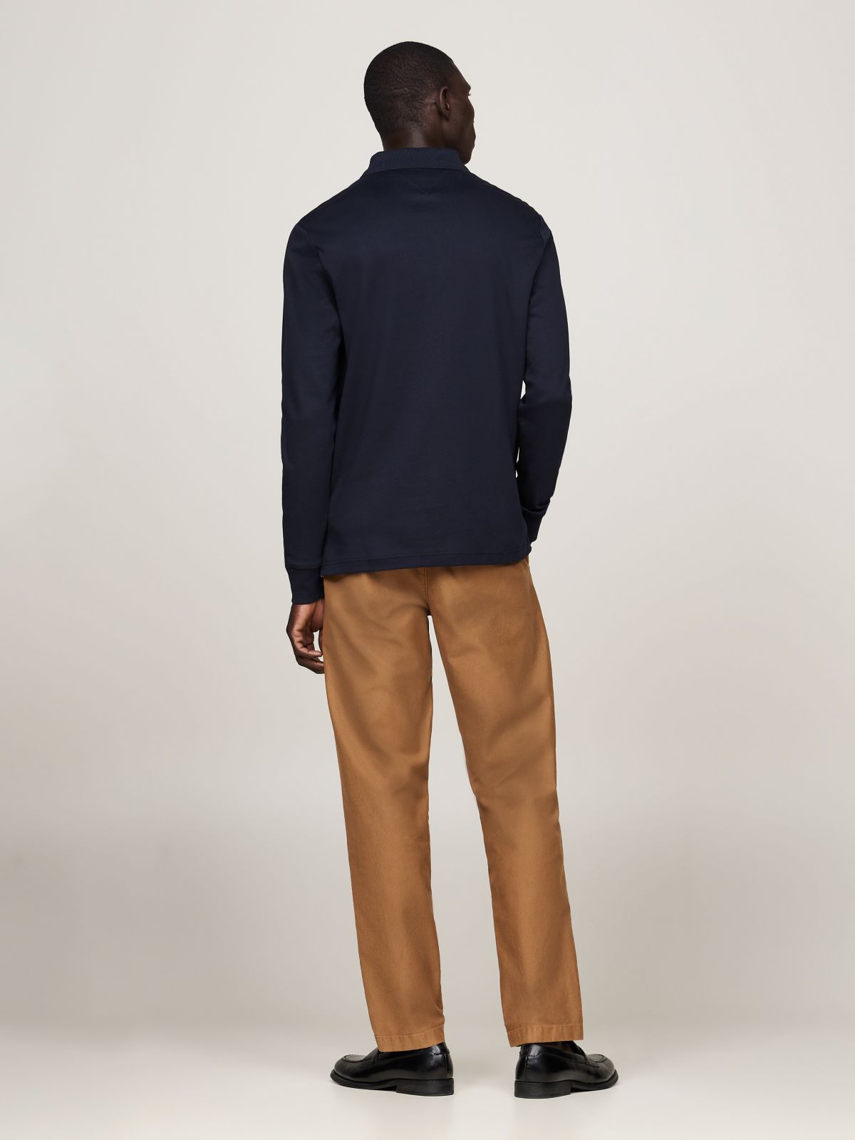 Fluid Cotton Long Sleeve Polo Shirt — Blue