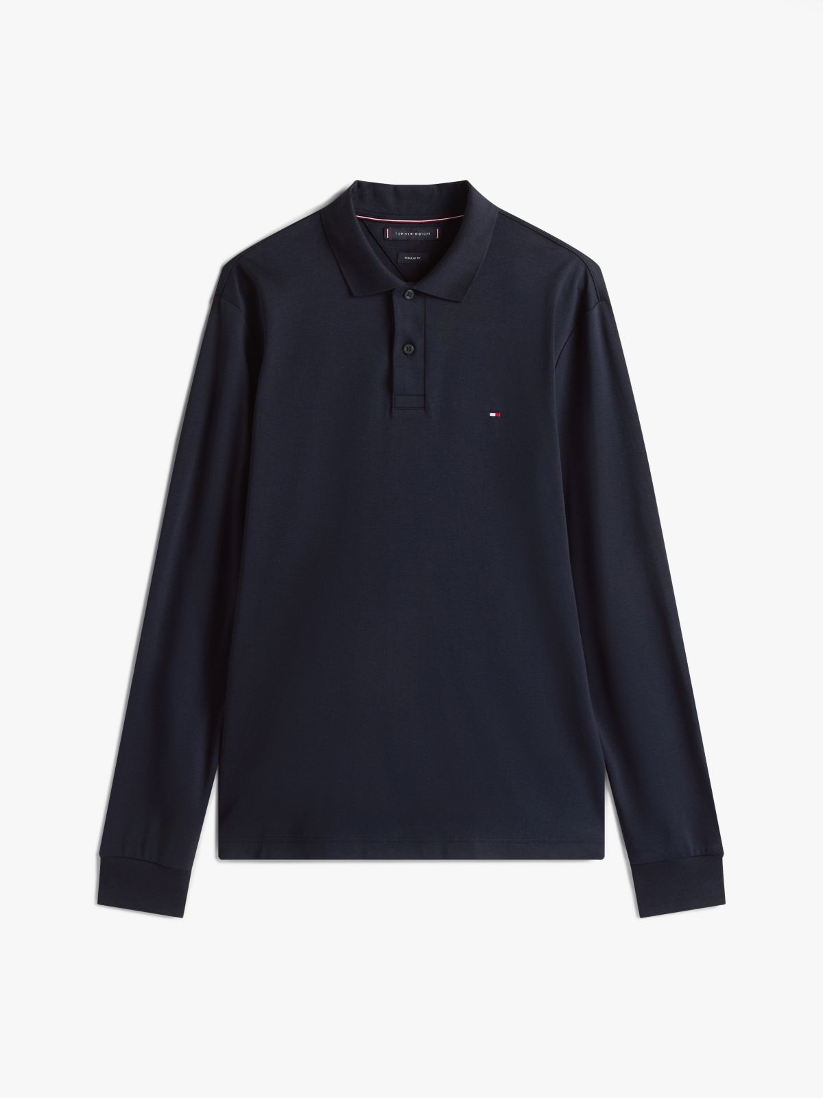 Fluid Cotton Long Sleeve Polo Shirt — Blue
