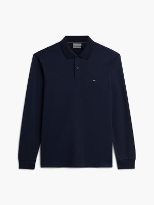 blue fluid cotton long sleeve polo shirt for men tommy hilfiger