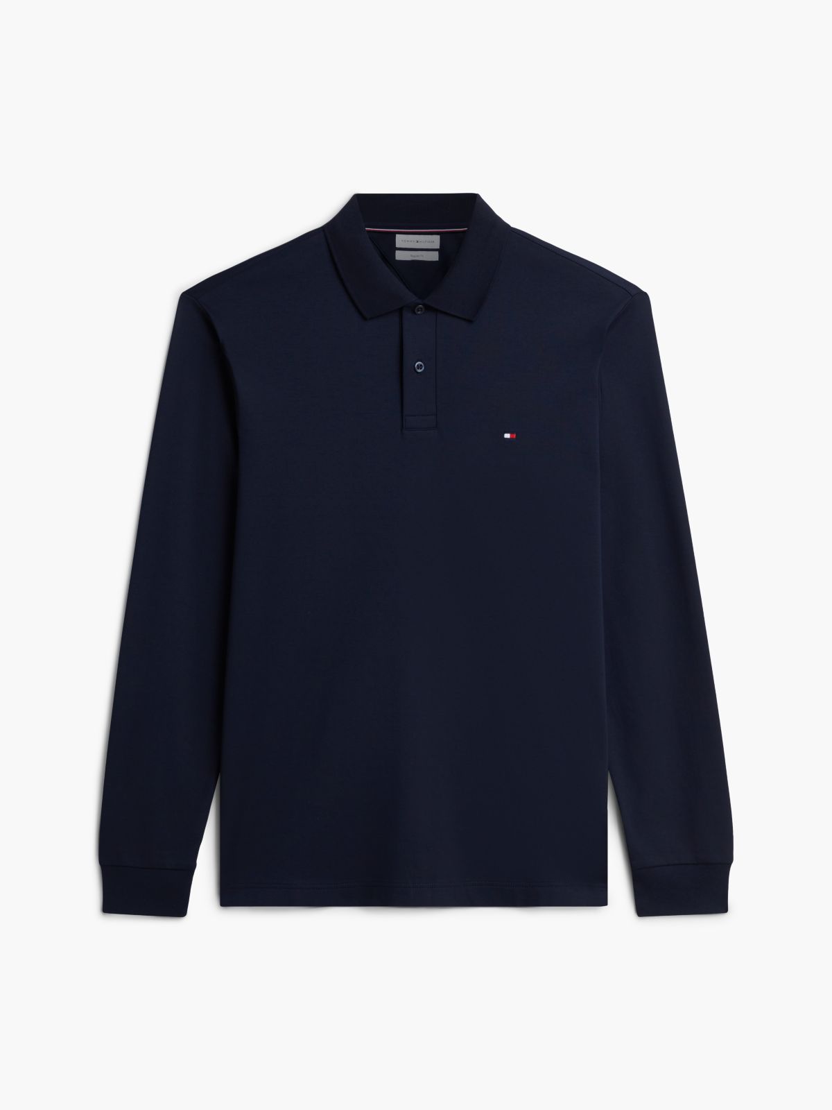 Fluid Cotton Long Sleeve Polo Shirt — Blue
