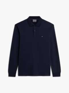 Fluid Cotton Long Sleeve Polo Shirt — Blue 8