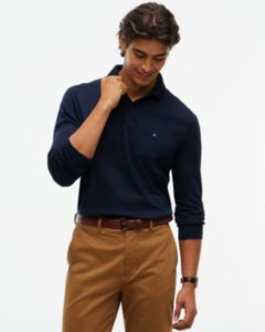 Fluid Cotton Long Sleeve Polo Shirt — Blue 1