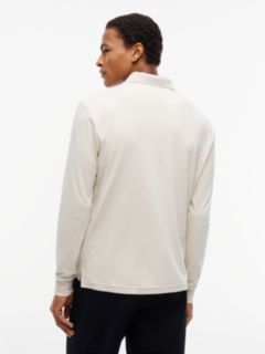 Fluid Cotton Long Sleeve Polo Shirt — Beige 4