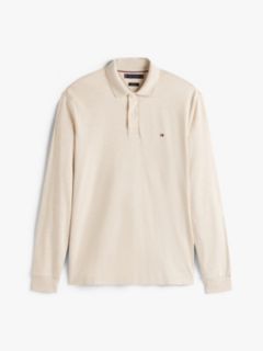 Fluid Cotton Long Sleeve Polo Shirt — Beige 5