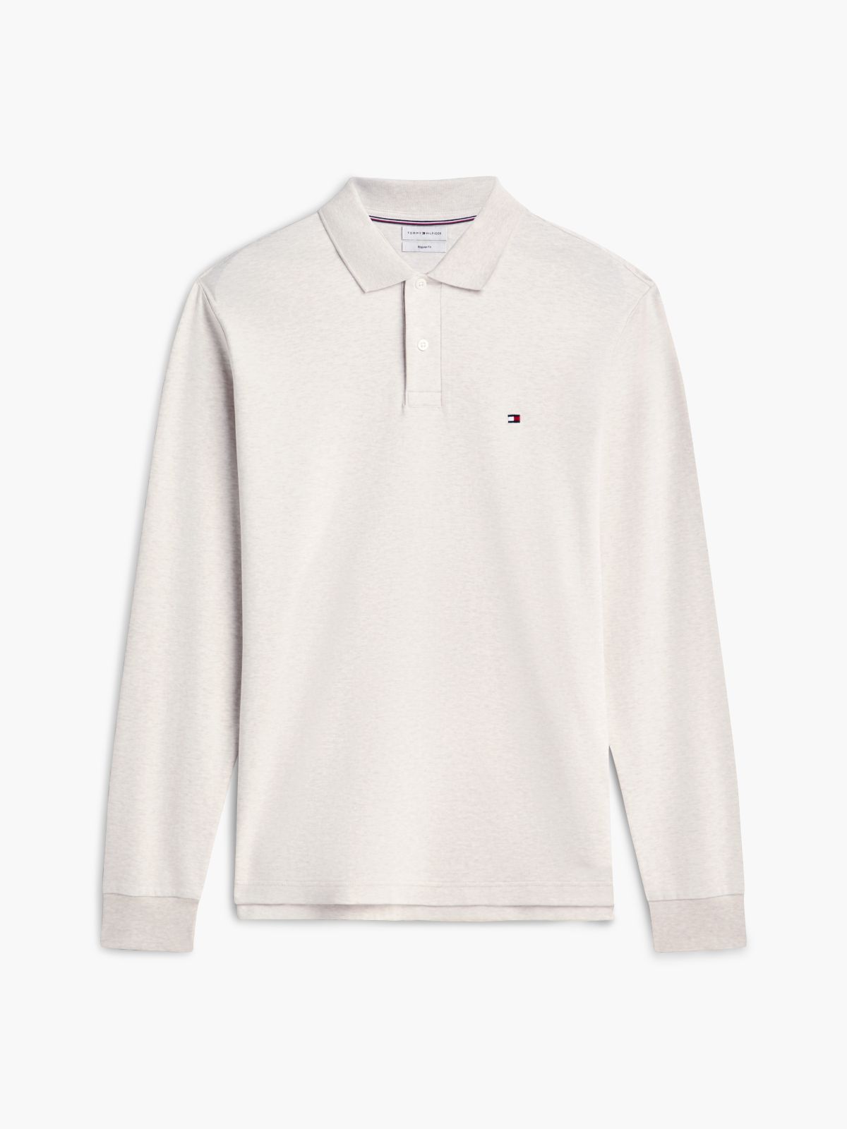 Fluid Cotton Long Sleeve Polo Shirt — Beige