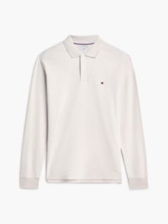 Fluid Cotton Long Sleeve Polo Shirt — Beige 6